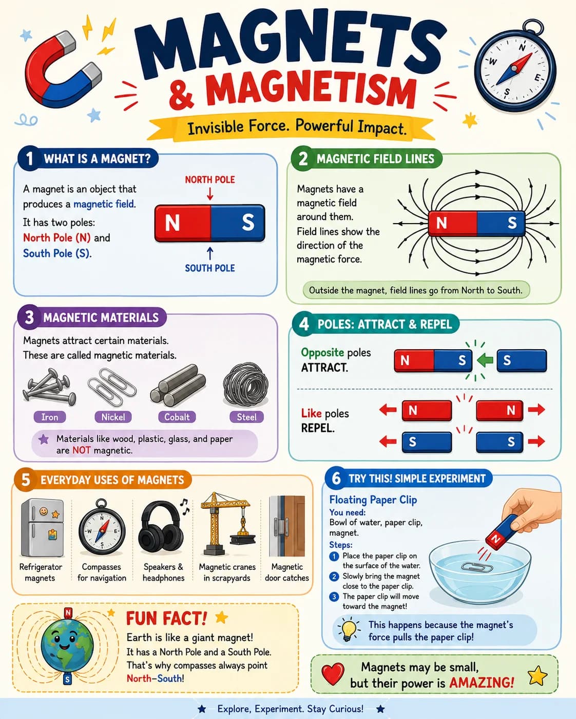 Magnets and Magnetism Infographic printable English vocabulary infographic preview from KiwiBee