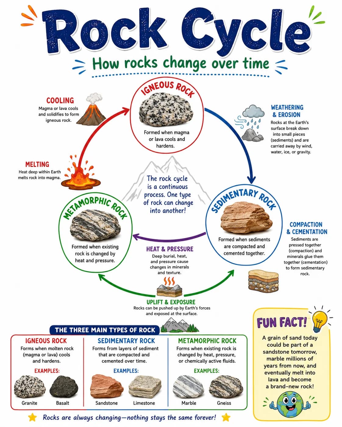 Rock Cycle Infographic printable English vocabulary infographic preview from KiwiBee