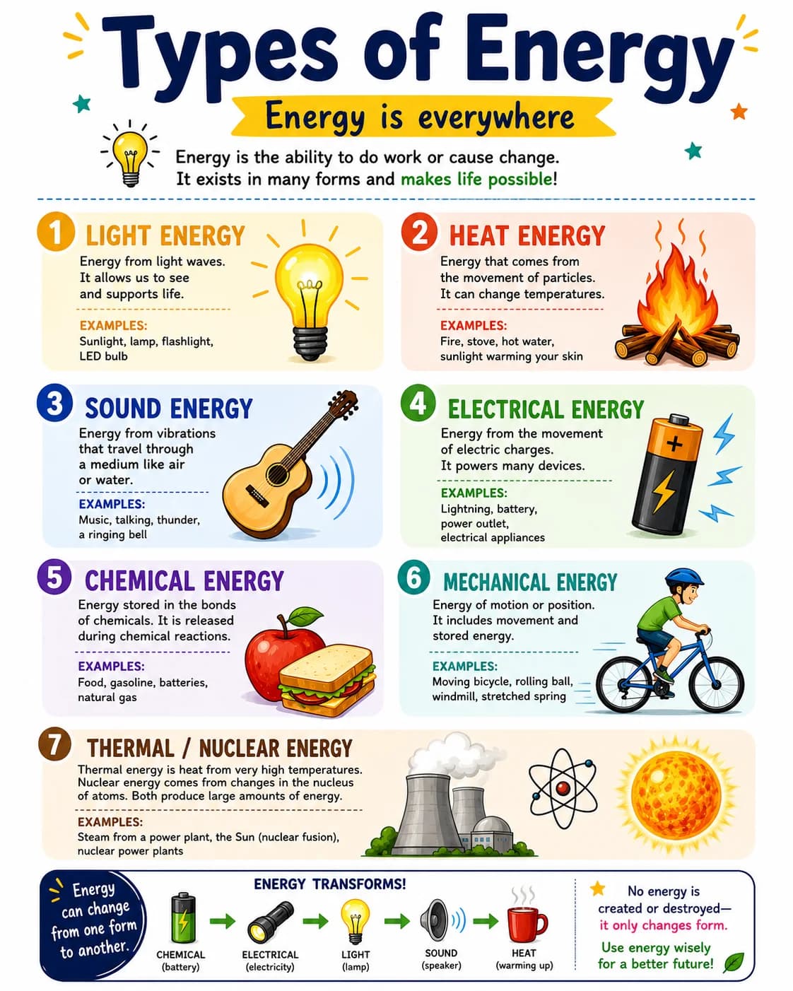 Types of Energy Infographic printable English vocabulary infographic preview from KiwiBee