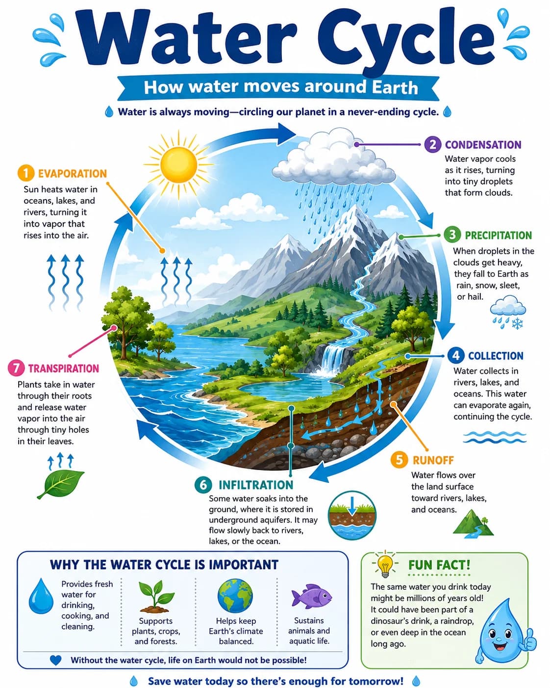 Water Cycle Infographic printable English vocabulary infographic preview from KiwiBee