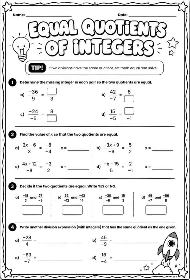 Equal quotients of integers