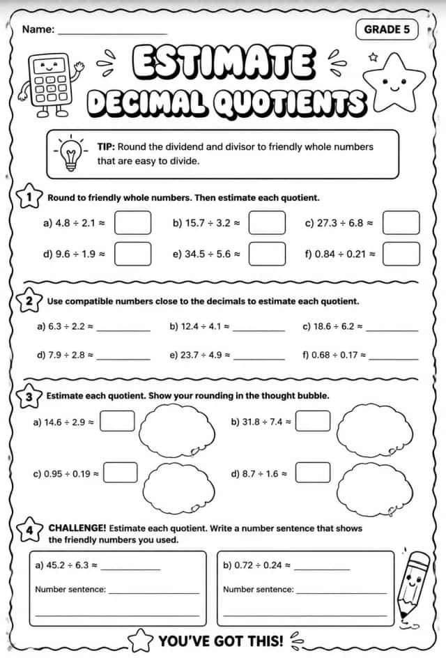 Estimate decimal quotients