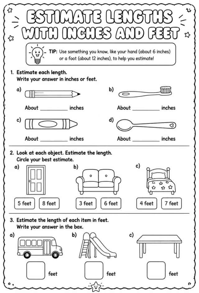 Estimate lengths with inches and feet