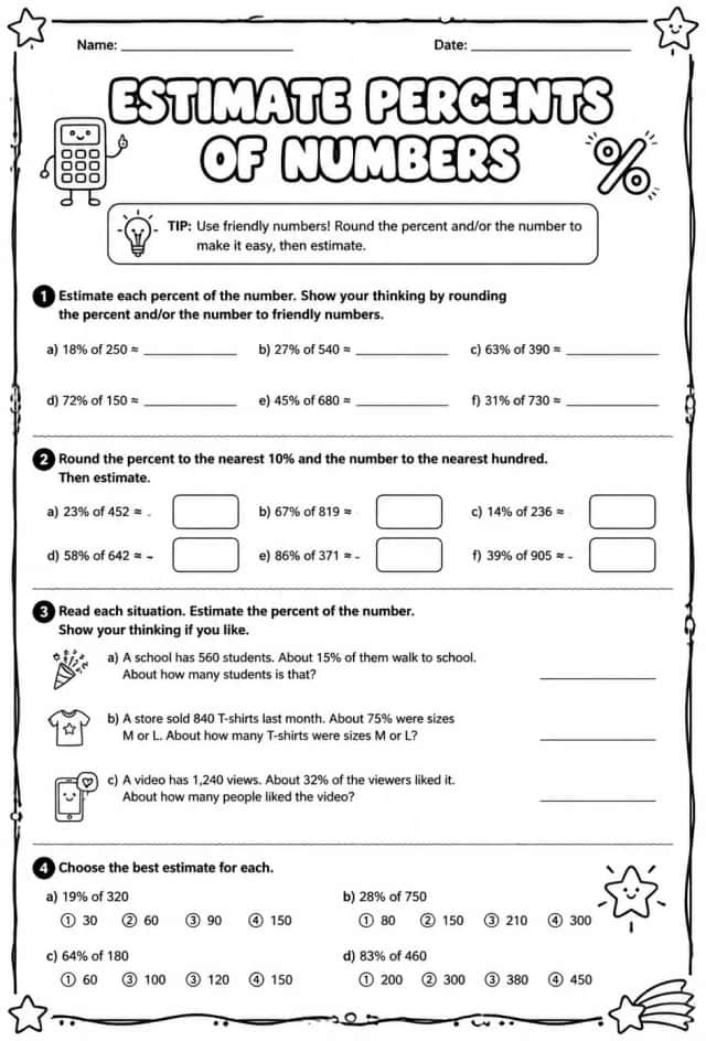 Estimate percents of numbers