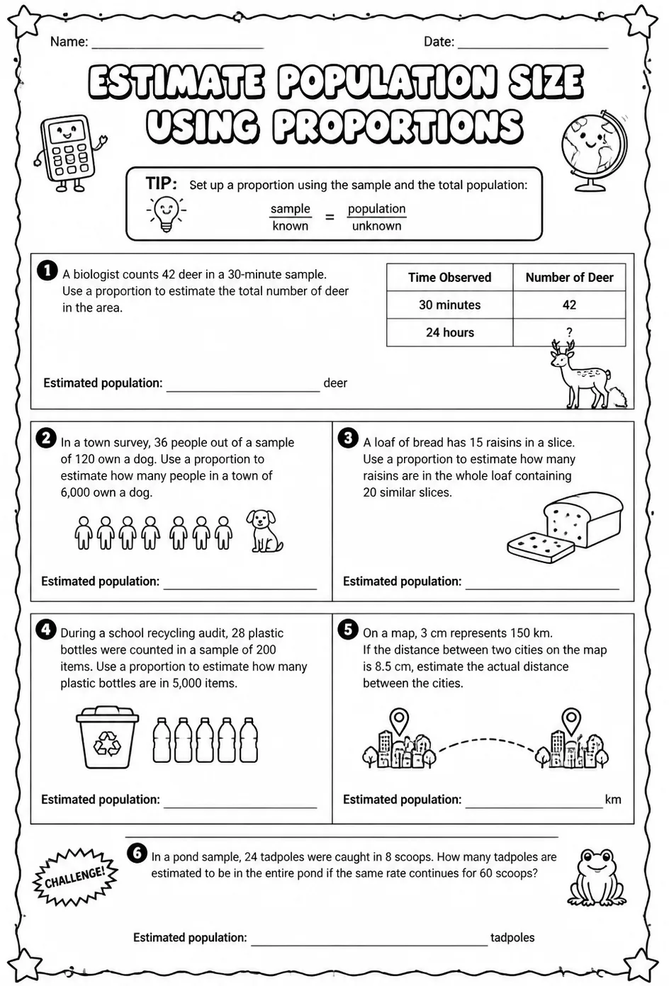 Estimate population size using proportions — free printable Grade 8 math worksheet