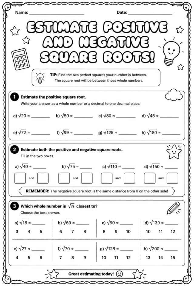 Estimate positive and negative square roots