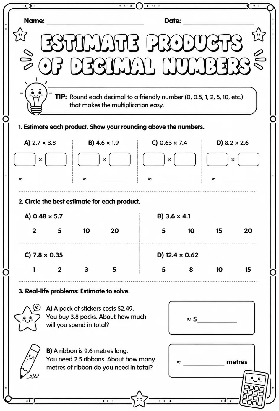 Estimate products of decimal numbers