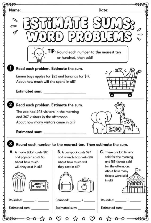 Estimate sums: word problems