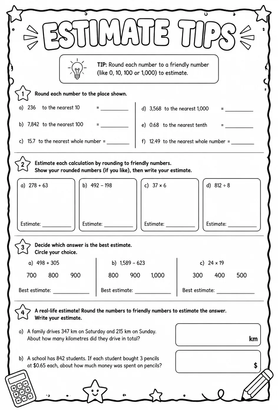 Estimate tips — free printable Grade 7 math worksheet