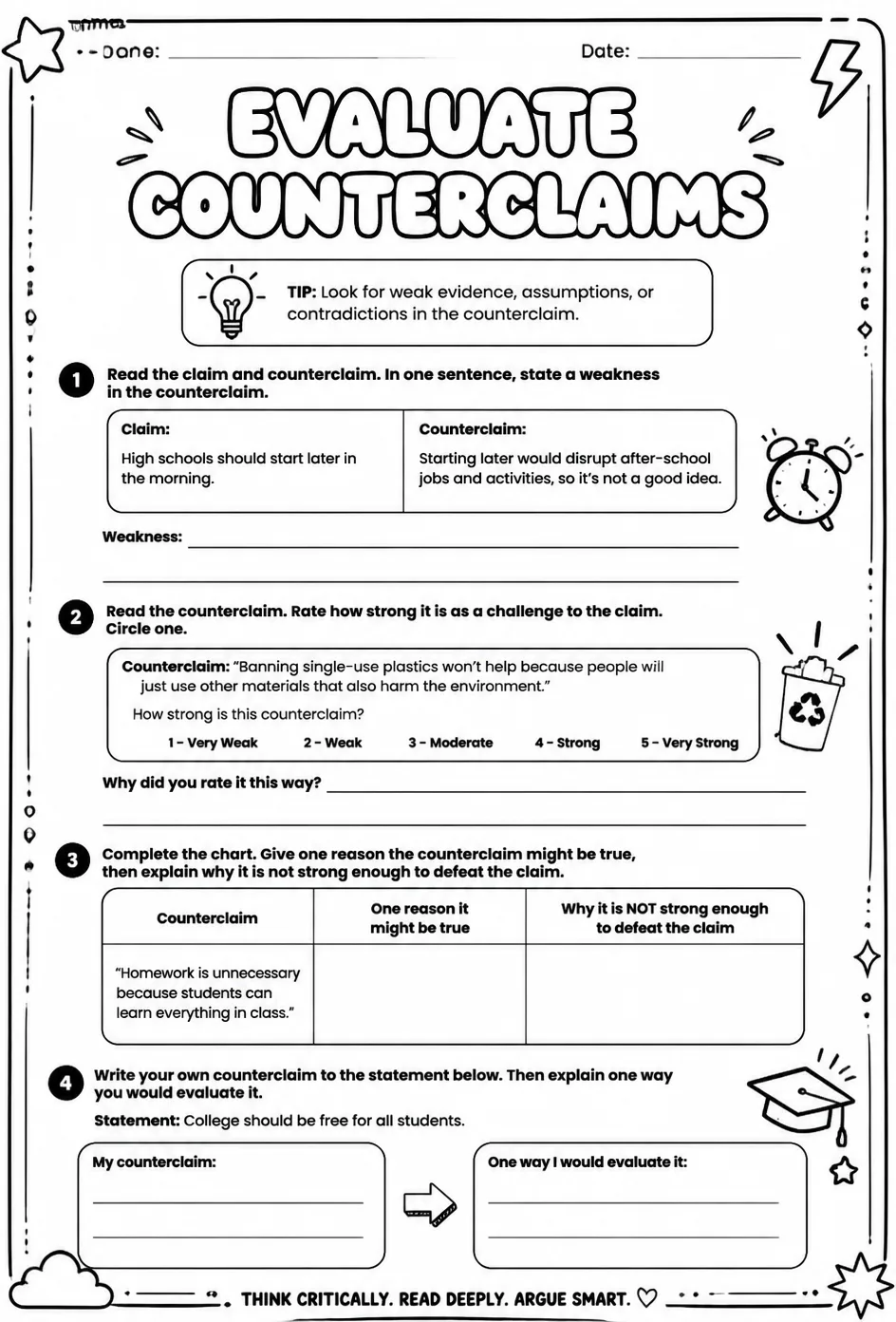 Evaluate counterclaims — free printable Writing strategies English worksheet