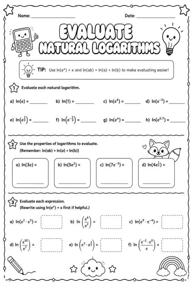 Evaluate natural logarithms