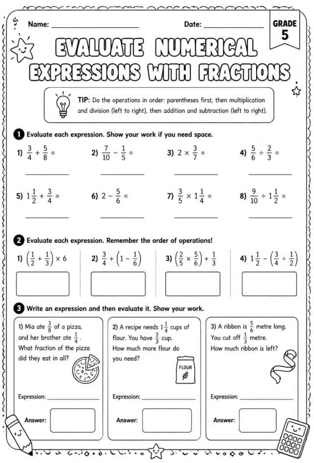 Evaluate numerical expressions with fractions
