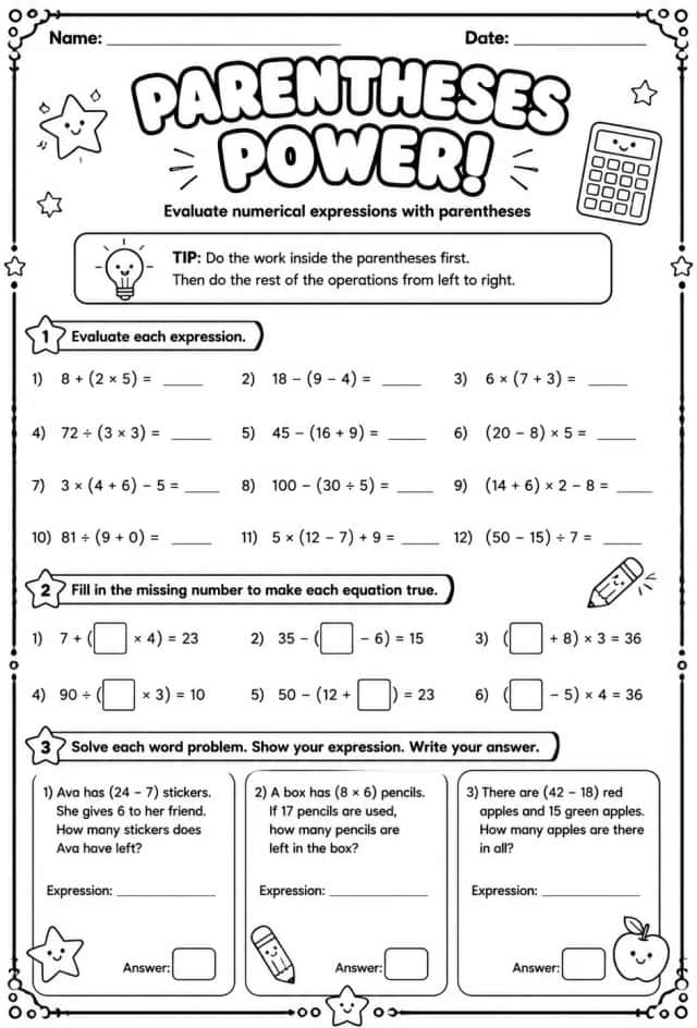Evaluate numerical expressions with parentheses