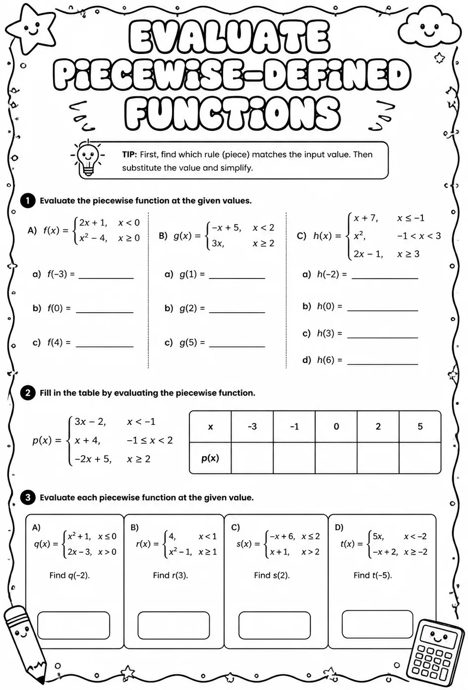 Evaluate piecewise-defined functions
