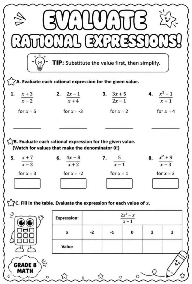 Evaluate rational expressions