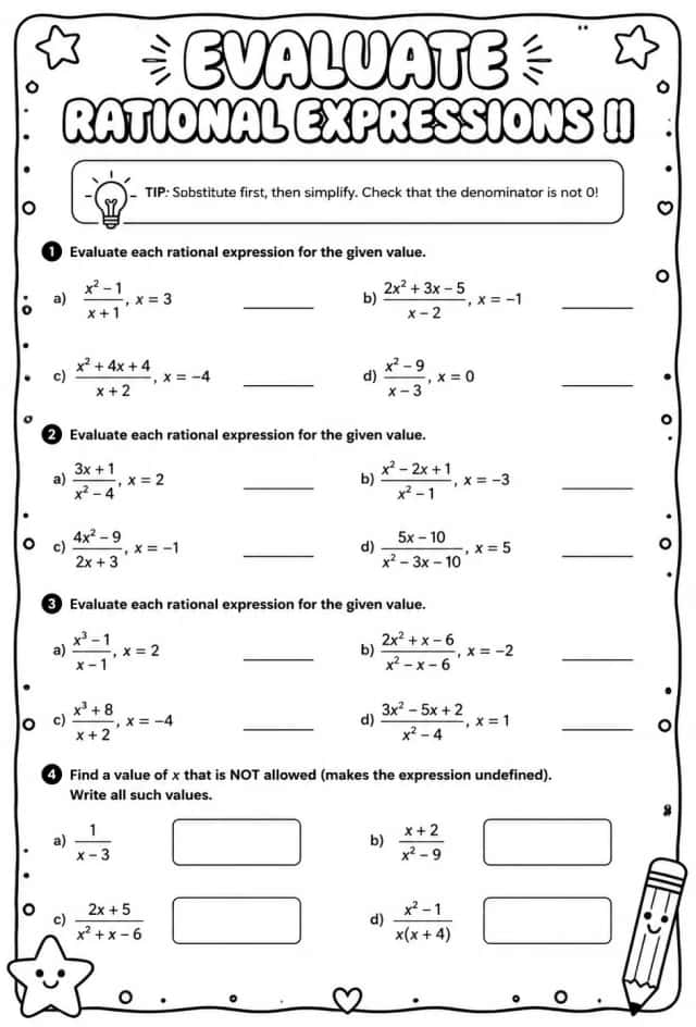 Evaluate rational expressions II