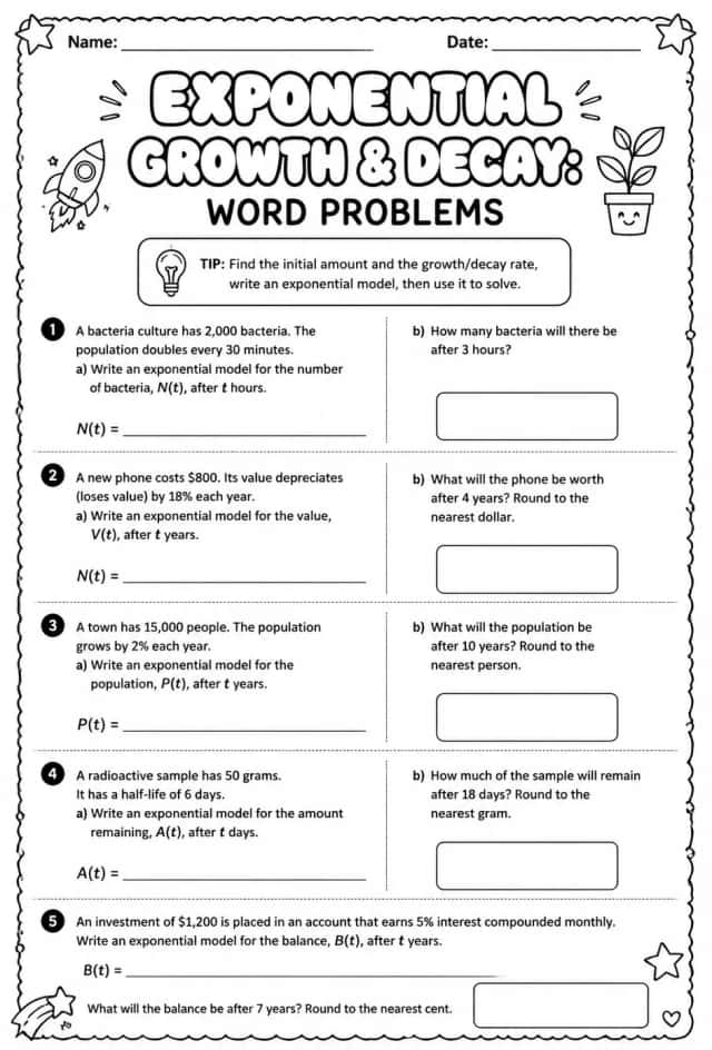Exponential growth and decay: word problems