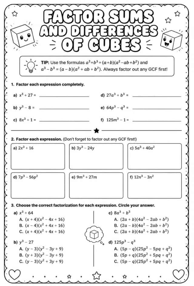 Factor sums and differences of cubes