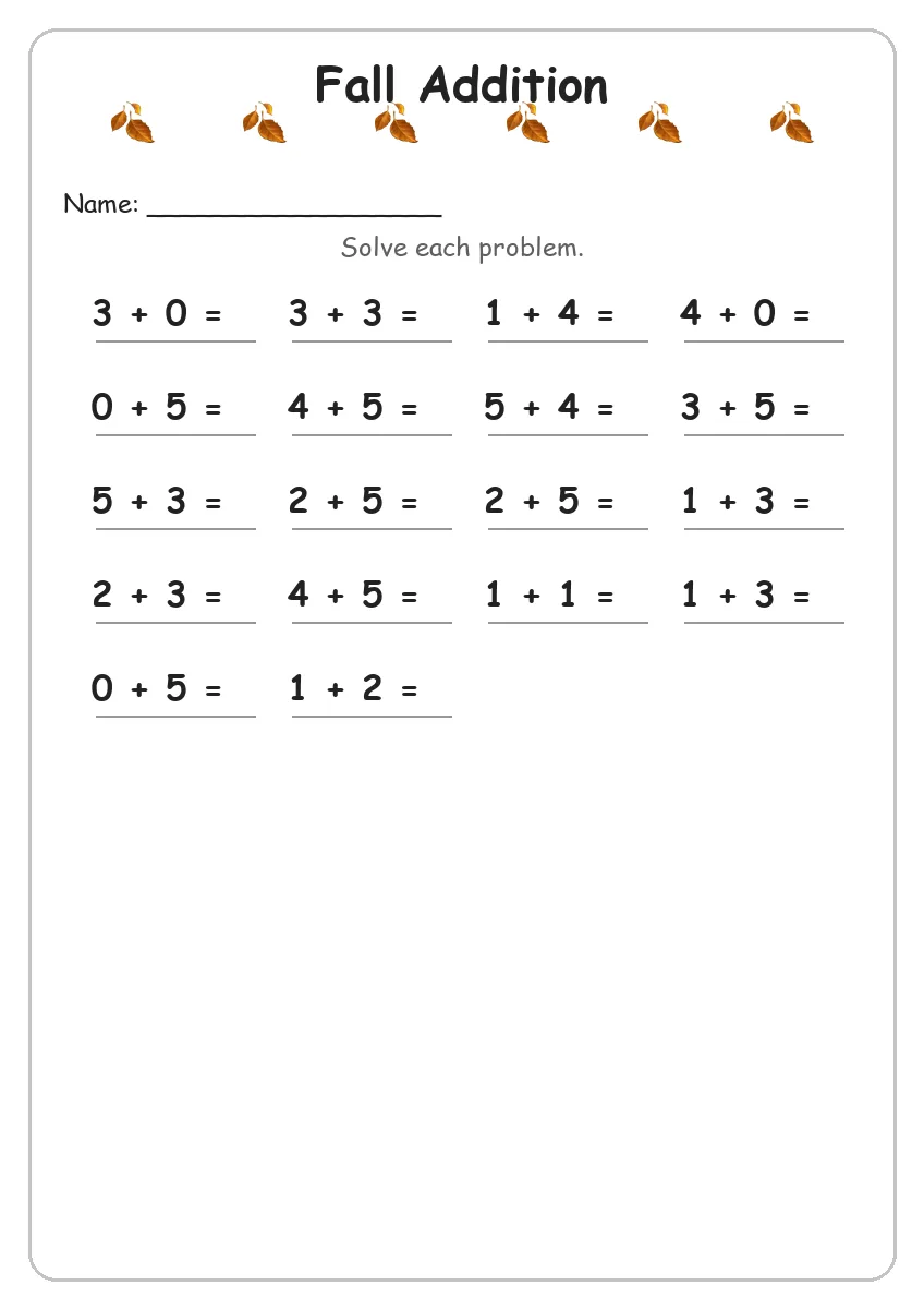 Fall Addition (Kindergarten)