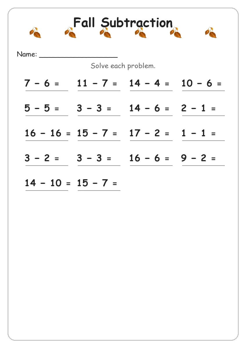 Fall Subtraction (Grade 1)
