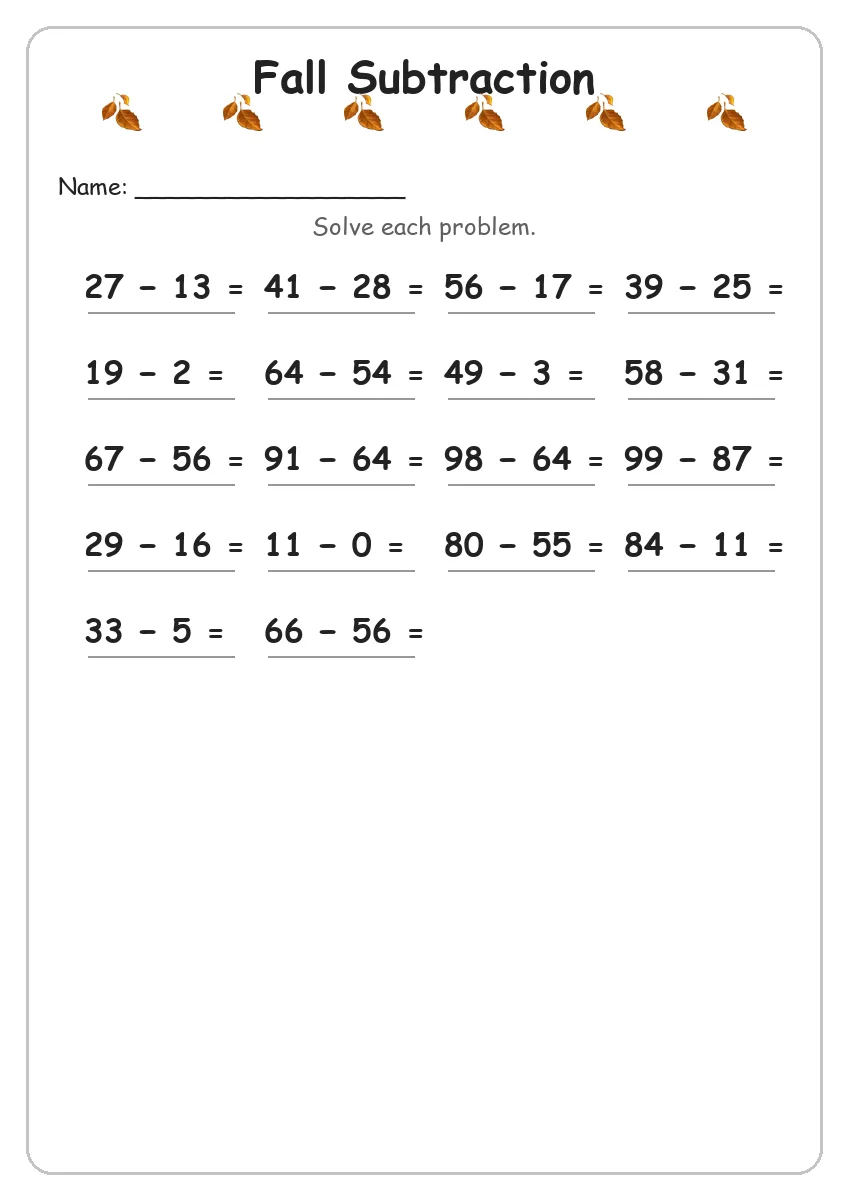 Fall Subtraction (Grade 3)