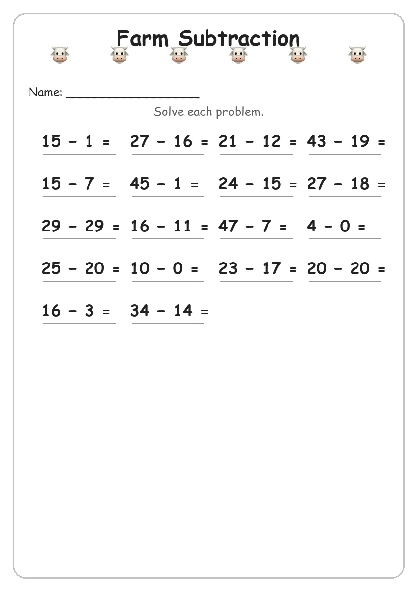 Farm Subtraction (Grade 2)