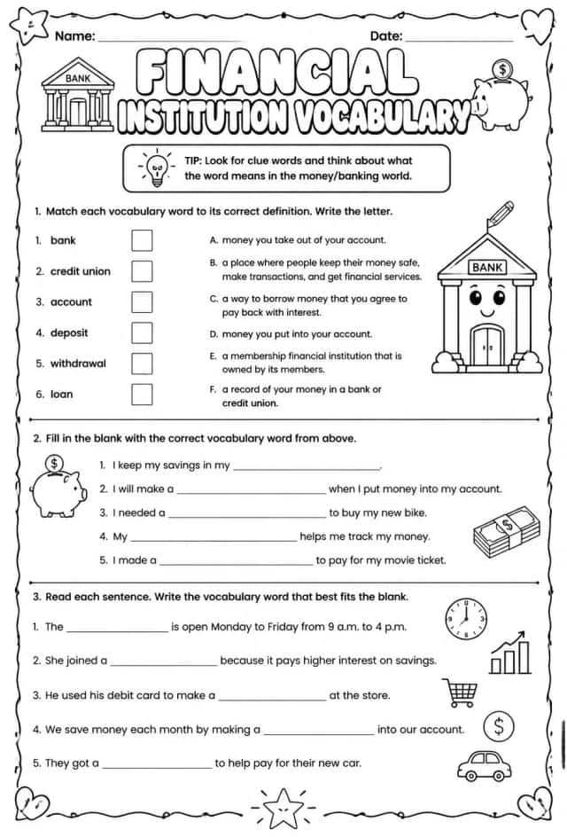 Financial institution vocabulary