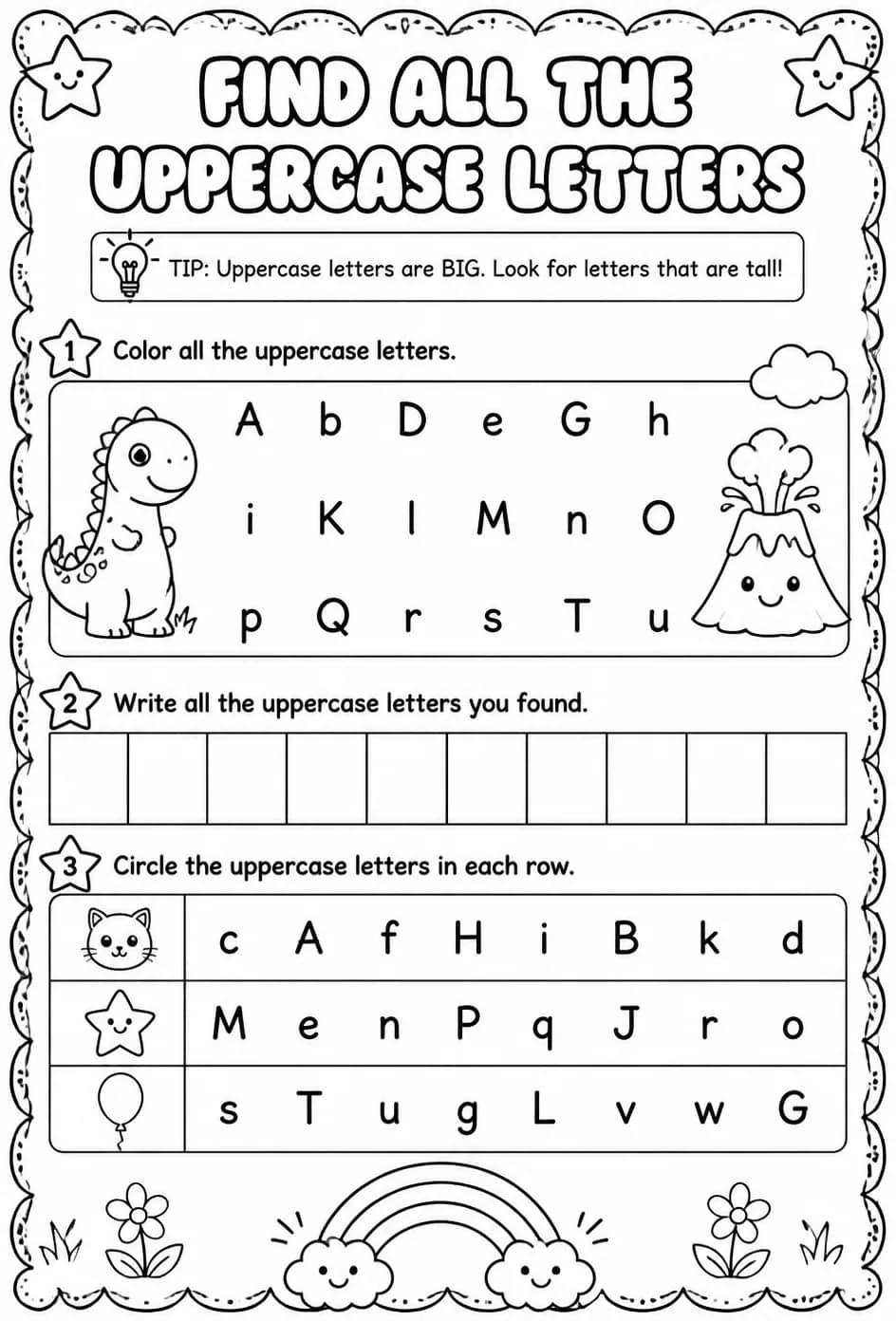 Find all the uppercase letters — free printable Pre-K English & Reading worksheet