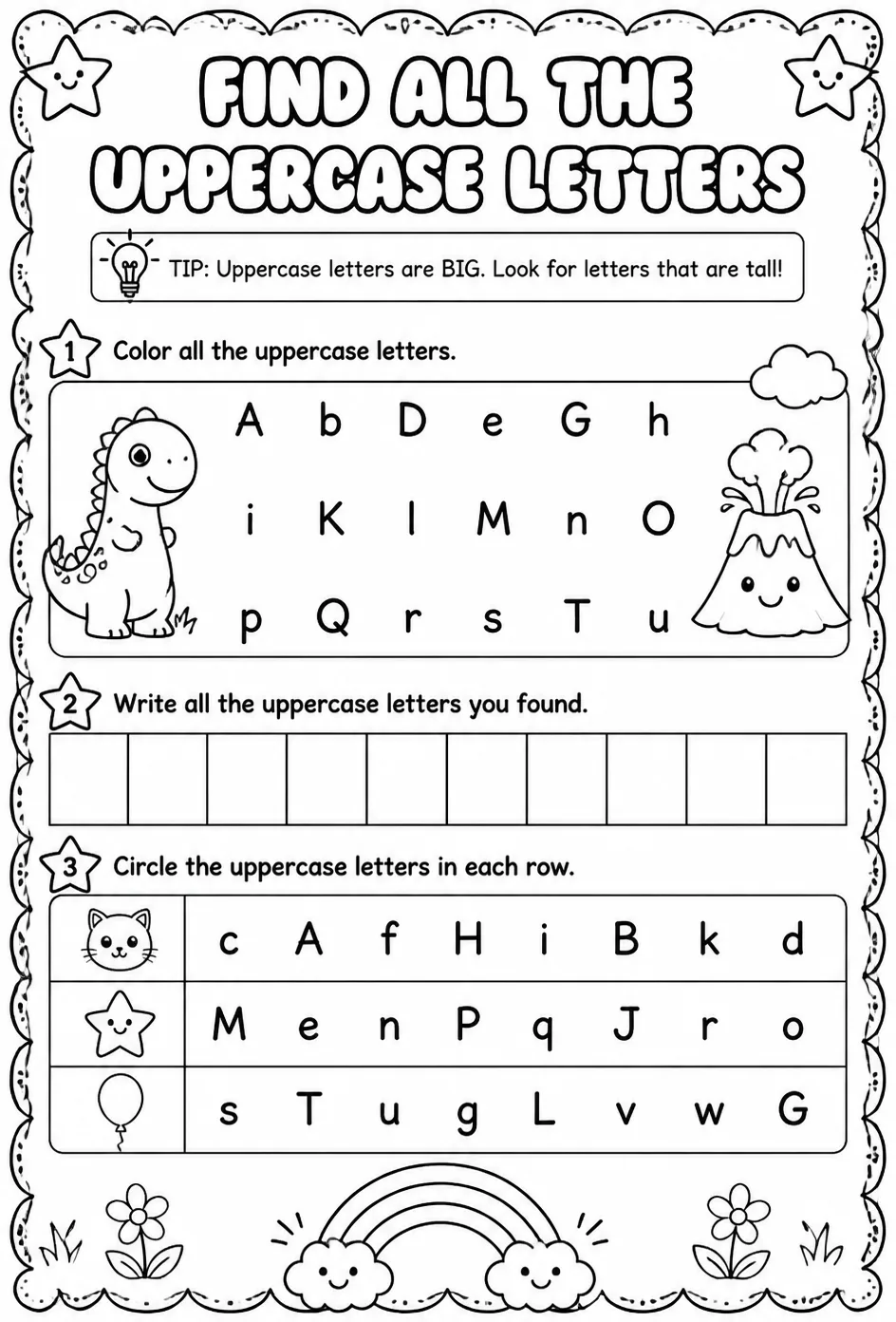 Find all the uppercase letters — free printable Pre-K English & Reading worksheet