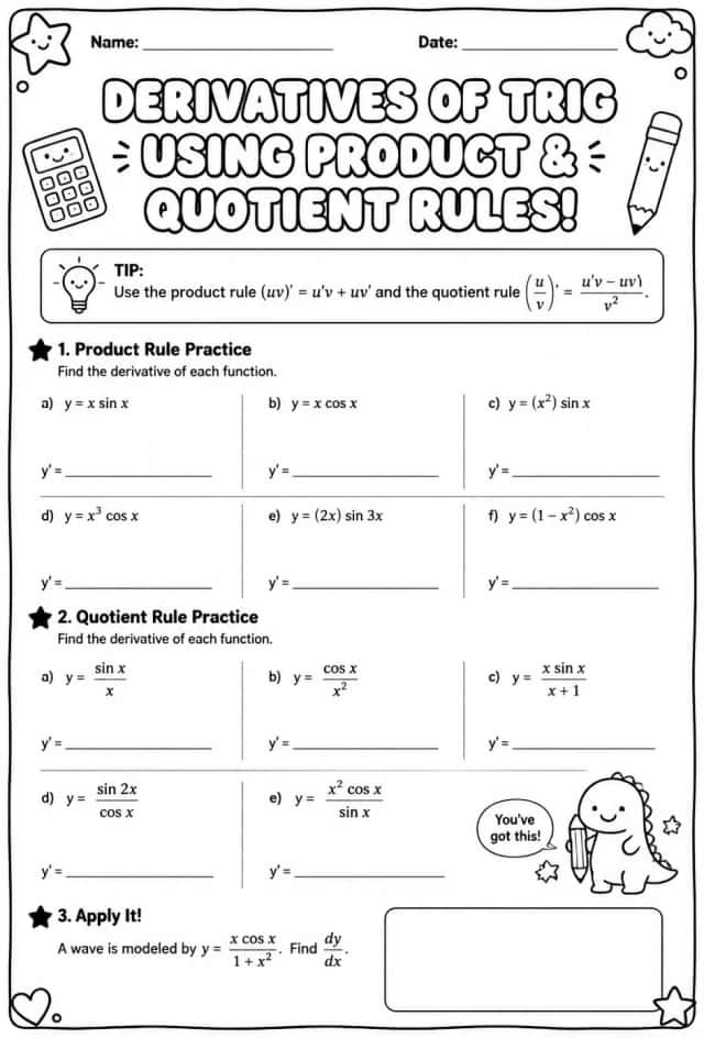 Find derivatives of trigonometric functions using the product and quotient rules