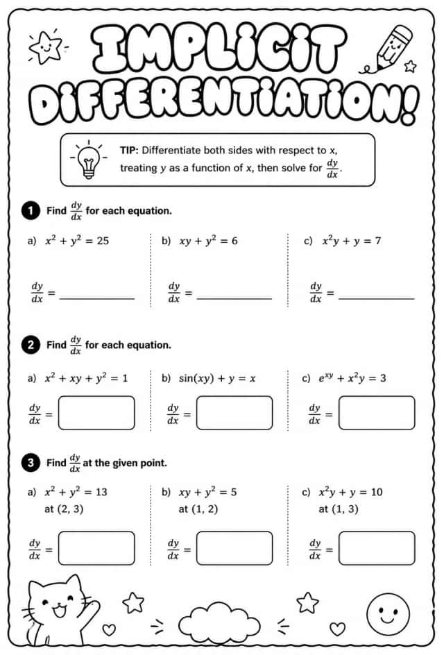 Find derivatives using implicit differentiation