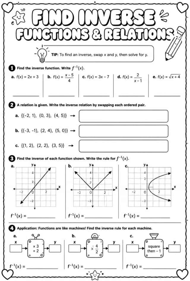 Find inverse functions and relations