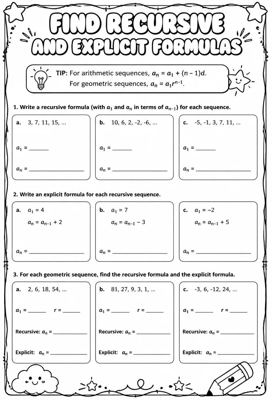 Find recursive and explicit formulas