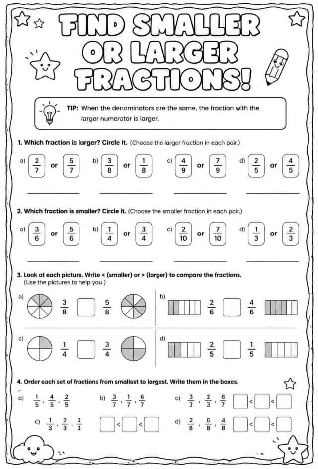 Find smaller or larger fractions