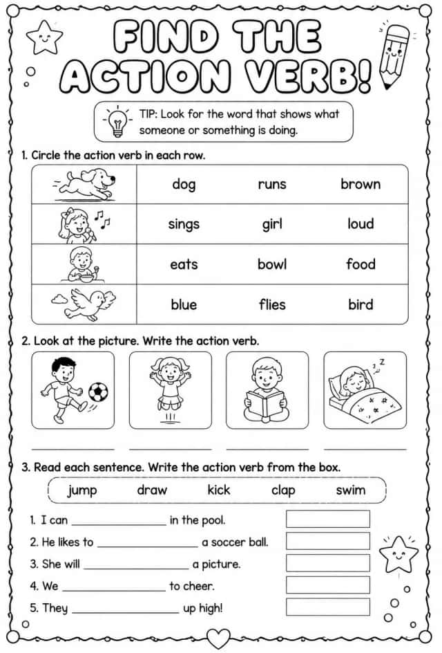 Find the action verb with images