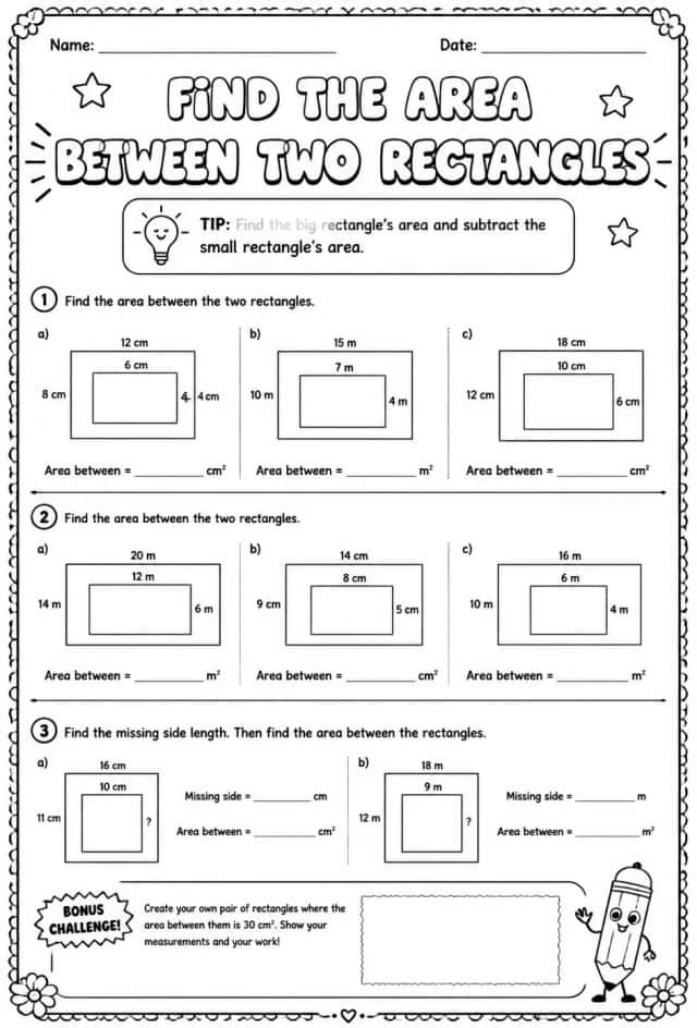 Find the area between two rectangles