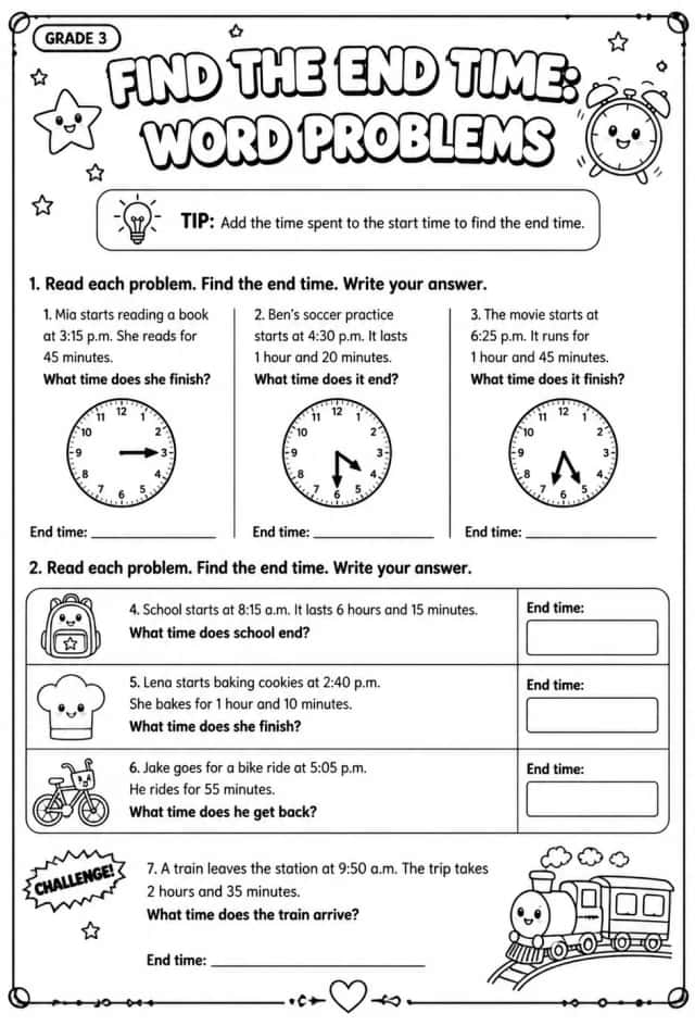 Find the end time: word problems