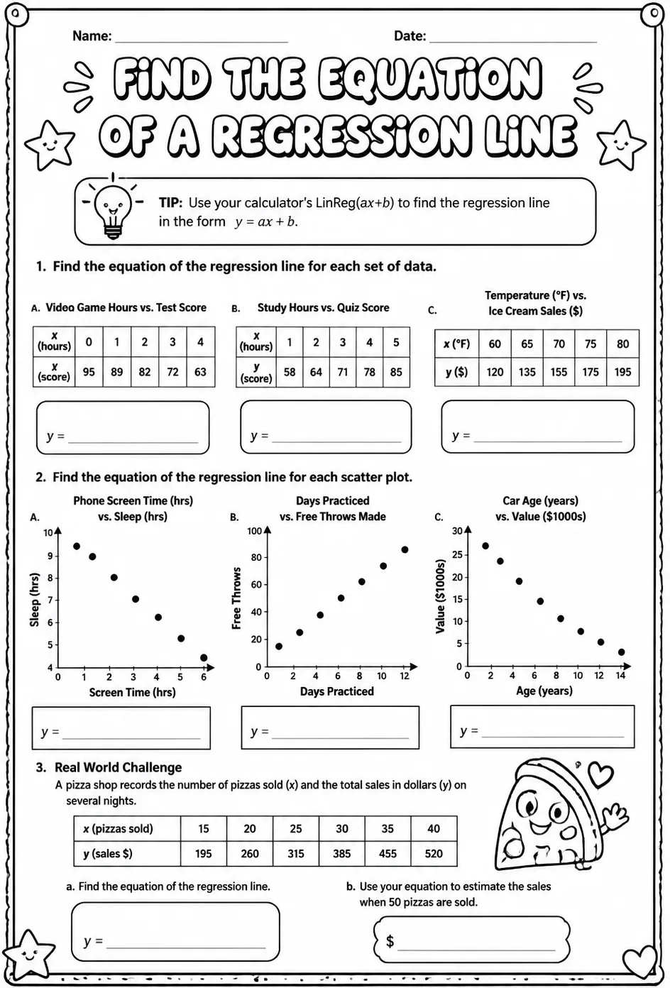 Find the equation of a regression line