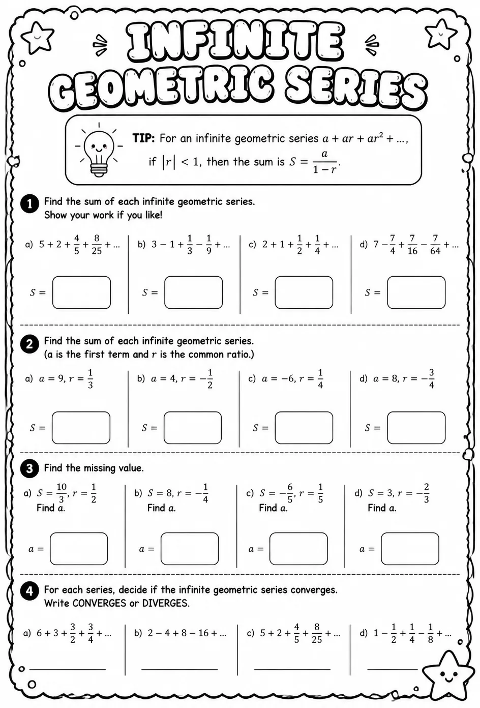Find the value of an infinite geometric series