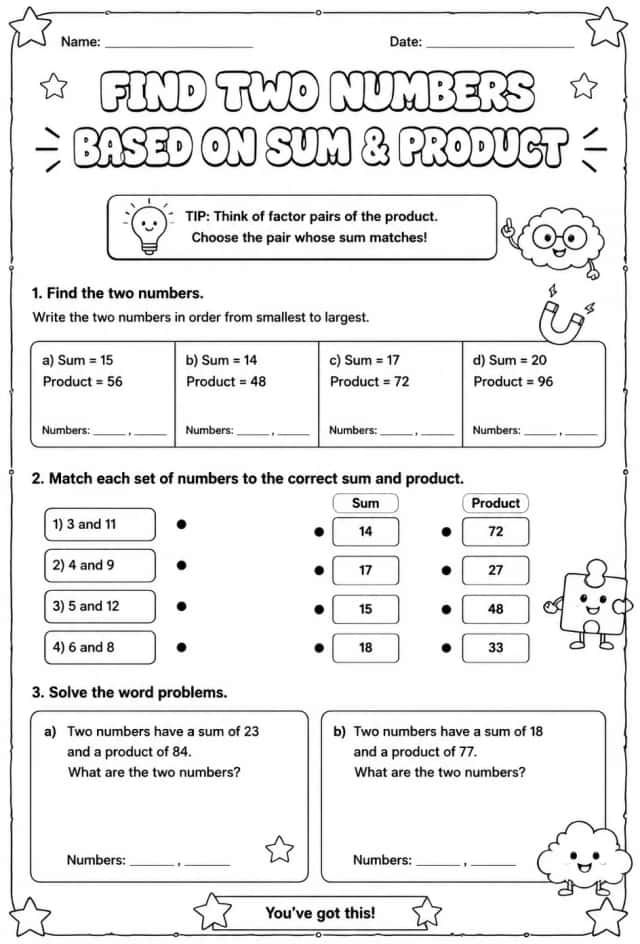 Find two numbers based on sum and product