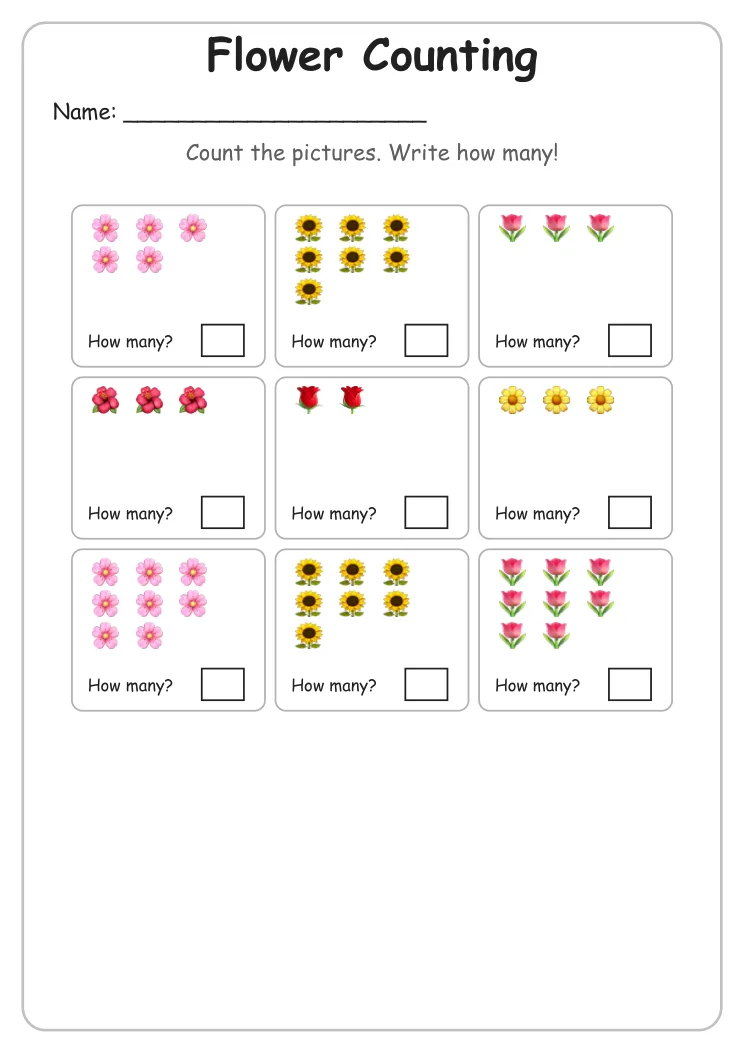 Flower Counting to 10 (Kindergarten)
