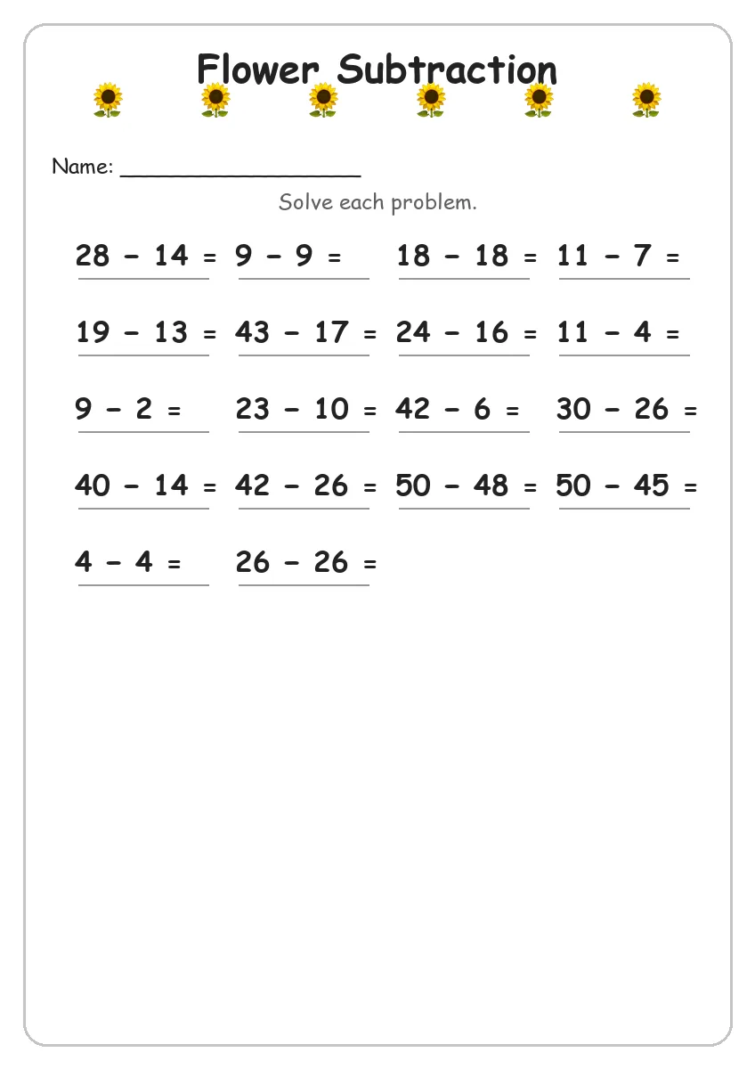 Flower Subtraction (Grade 2)