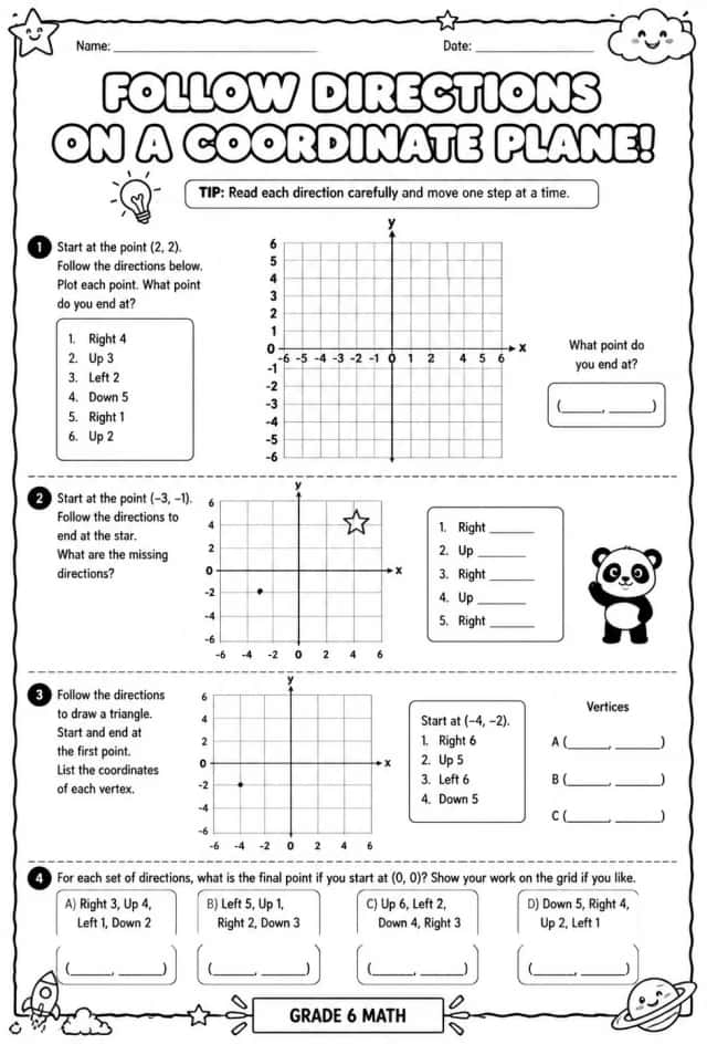 Follow directions on a coordinate plane