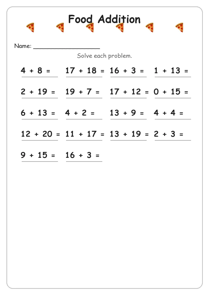 Food addition worksheet for Grade 2