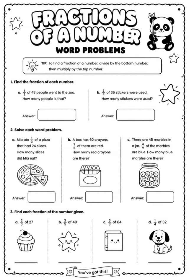 Fractions of a number: word problems