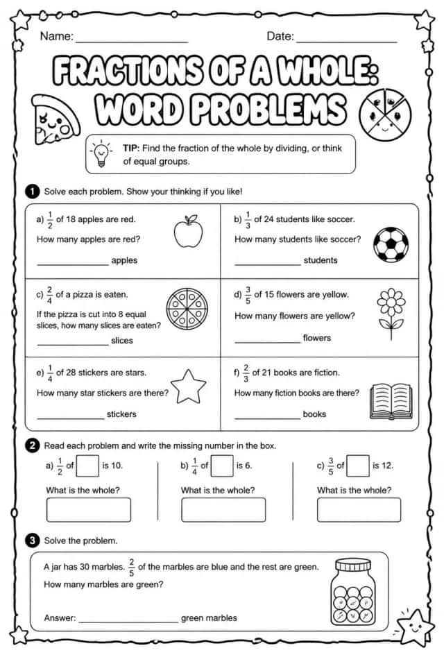 Fractions of a whole: word problems