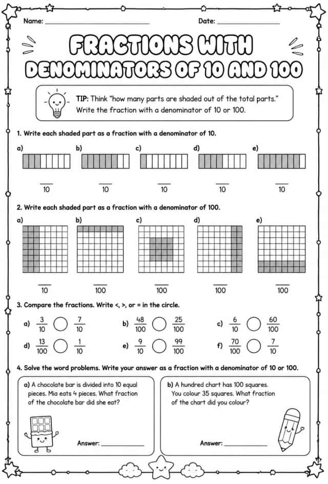 Fractions with denominators of 10 and 100