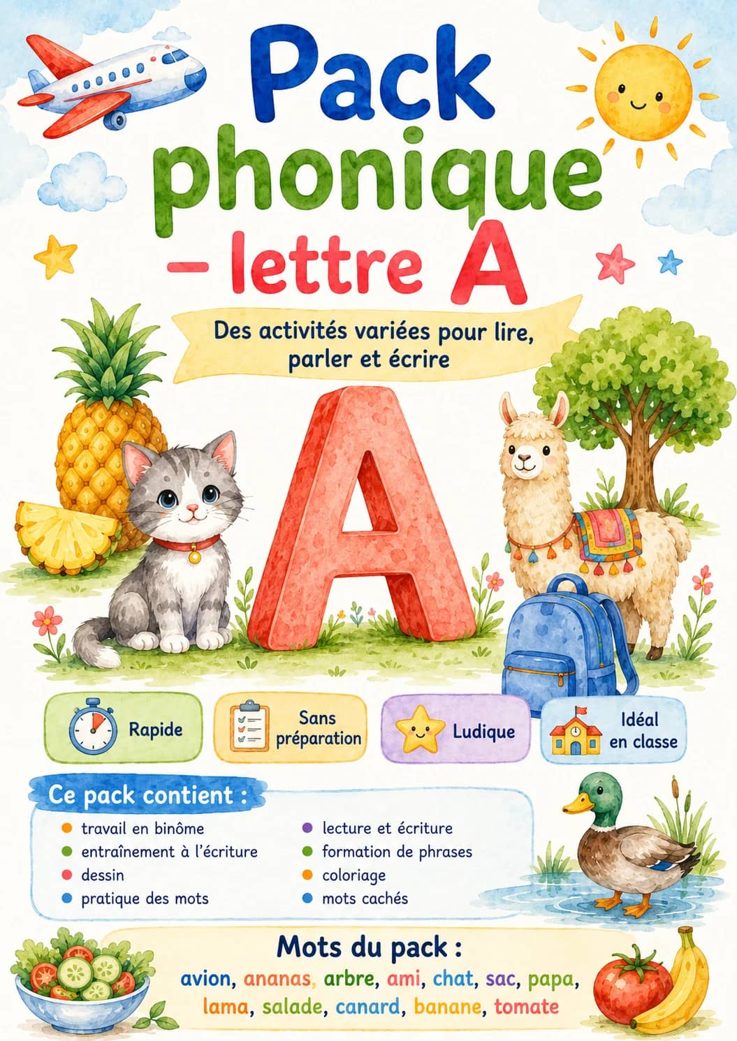 French Letter A Phonics Worksheets Pack printable worksheet pack preview from KiwiBee