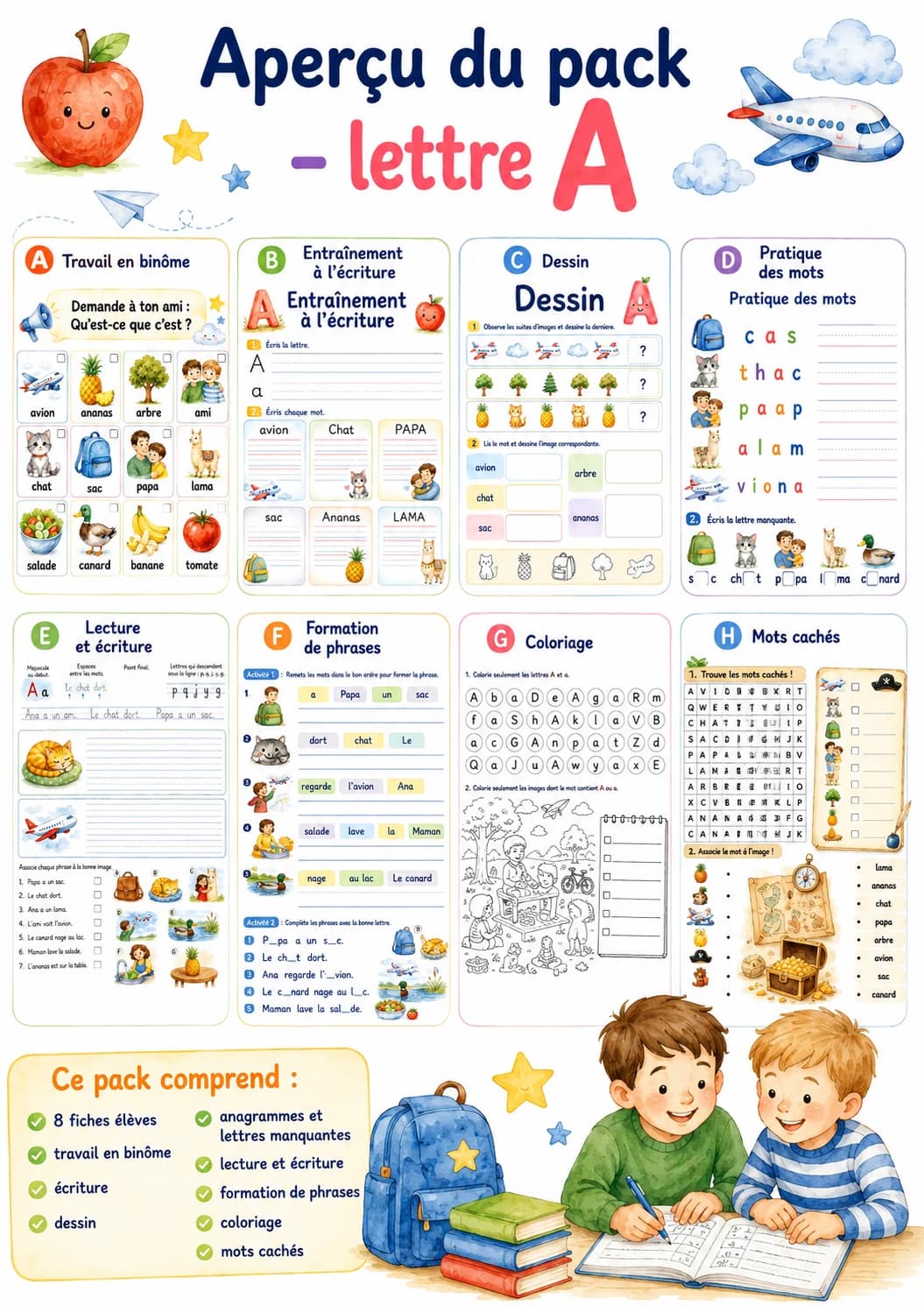 French Letter A Phonics Worksheets Pack page 2 printable worksheet preview