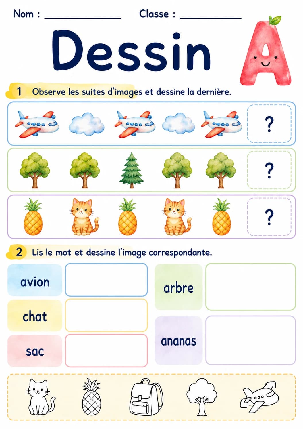French Letter A Phonics Worksheets Pack page 5 printable worksheet preview